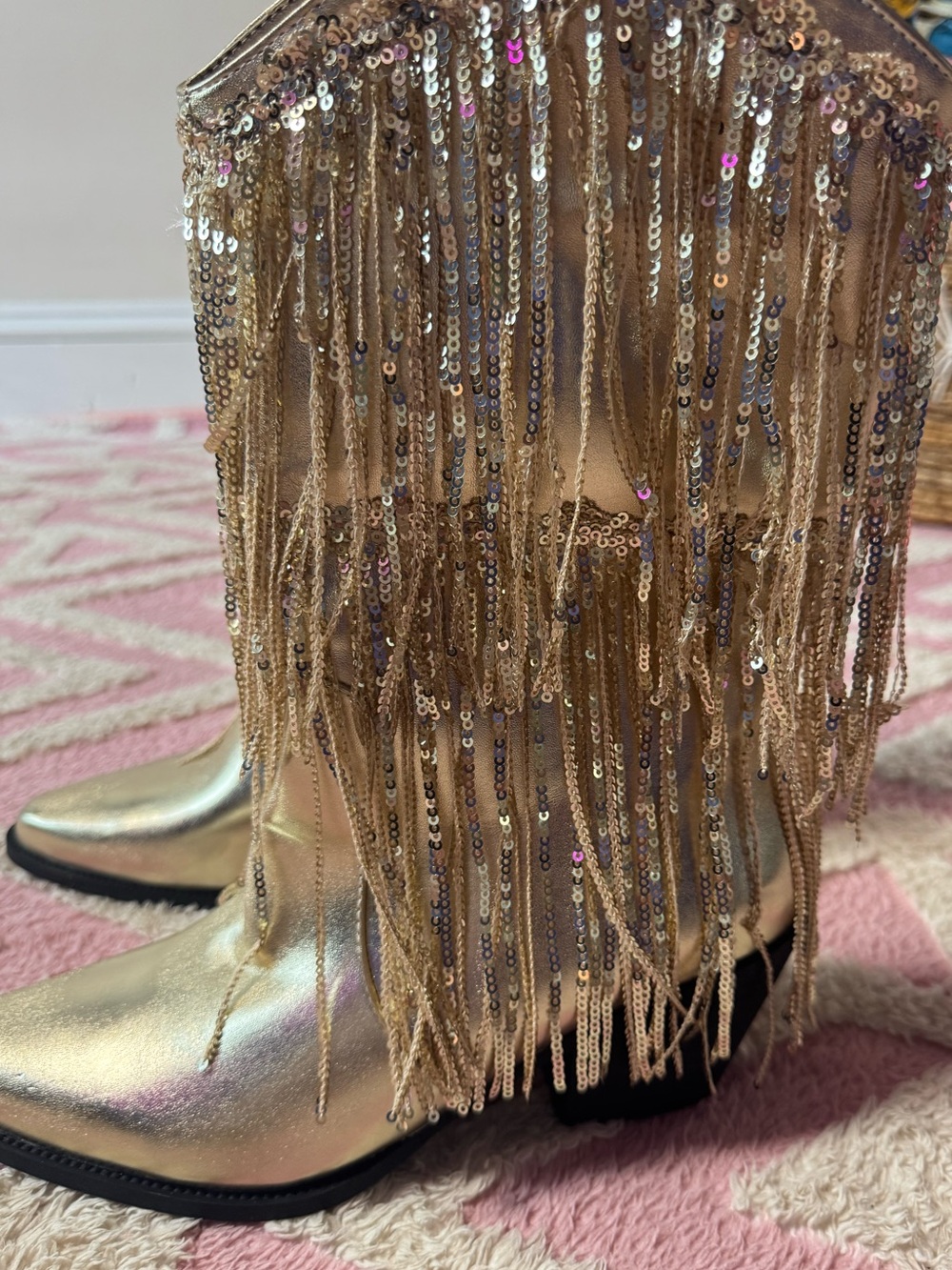Gold Sequin Fringe Women's Western Boots